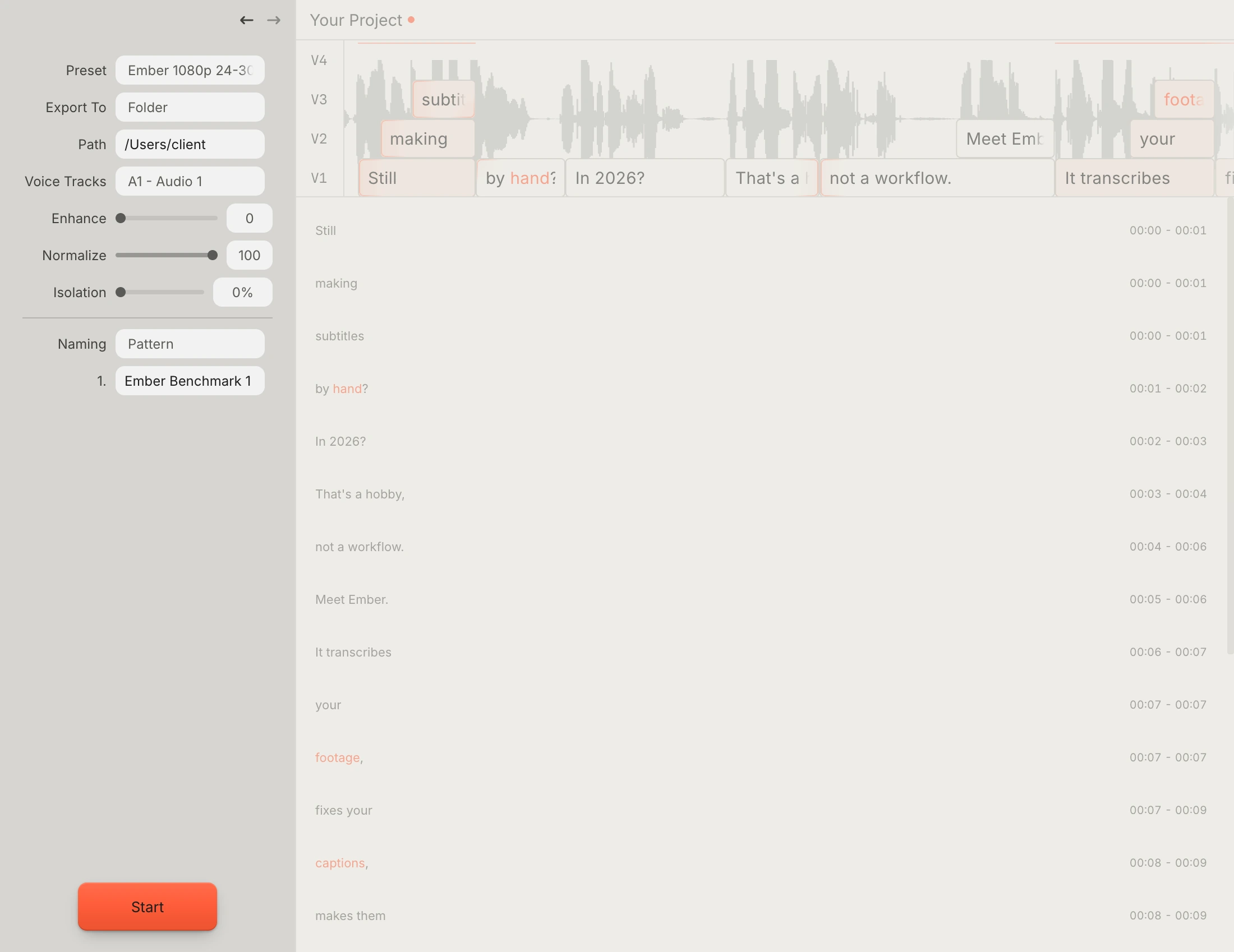 Ember preparing the finished Resolve timeline for export